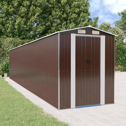 GOLINPEILO Abri de jardin extérieur en métal, grand hangar à outils utilitaire en acier, abri de jardin en acier avec doubles portes coulissantes, rangement utilitaire et outils, marron foncé 75,6"x369,3"x87,8" 75,6"x369,3"x87,8" 