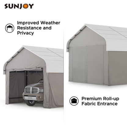 Sunjoy Carport 12 x 20 ft. Outdoor Gazebo with Fabric Enclosure & Sidewalls, Heavy Duty Garage with Powder-Coated Steel/Aluminum Roof and Frame, Gambrel Roof Carport for Car, Boat and Trailer White/Light Gray 12 x 20 ft.