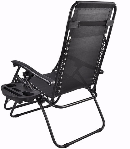 BTEXPERT CC5045B-2 Zero Gravity Chair Lounge Outdoor Patio Beach Yard Garden with Utility Tray Cup Holder Black Two Case Pack (Set of 2 pcs), Piece Two Piece