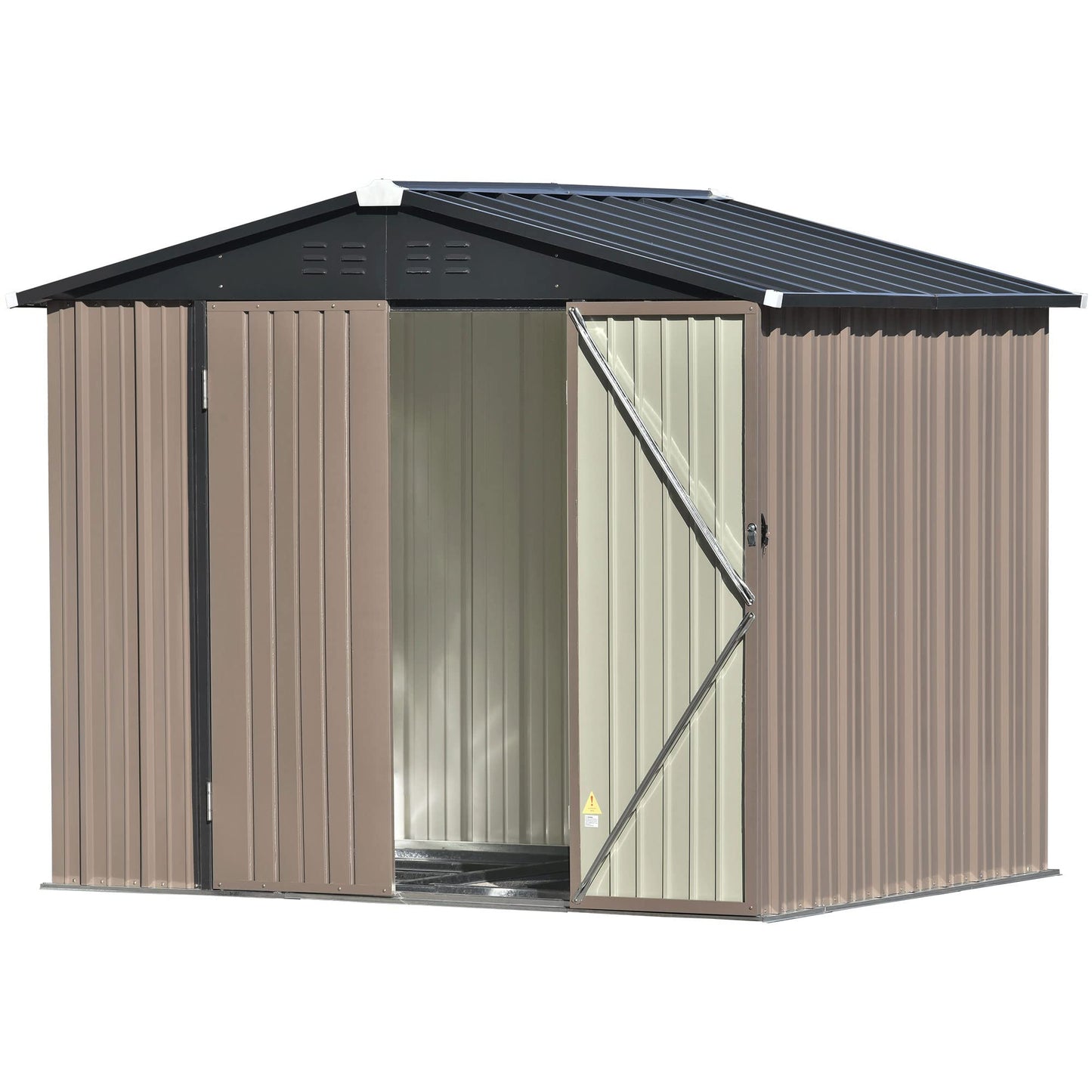 UBGO Metal Storage Shed Organizer, Garden Tool House,Patio 8x6ft Bike Shed Garden Shed, Storage Shed with Lockable Doors,Tool Cabinet with Vents and Foundation Frame for Backyard,Lawn,Garden,Brown 6x8 FT Metal Storage Shed Brown-2