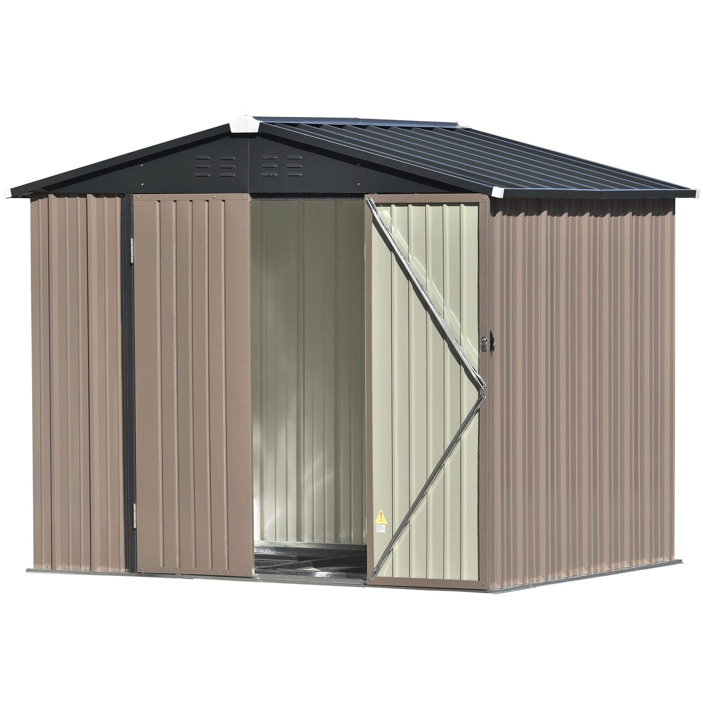 Evedy Metal Storage Shed Organizer, Garden Tool House,Patio 8x6ft Bike Shed Garden Shed, Storage Shed with Lockable Doors,Tool Cabinet with Vents and Foundation Frame for Backyard,Lawn,Garden,Brown 6x8 FT Metal Storage Shed Brown-2