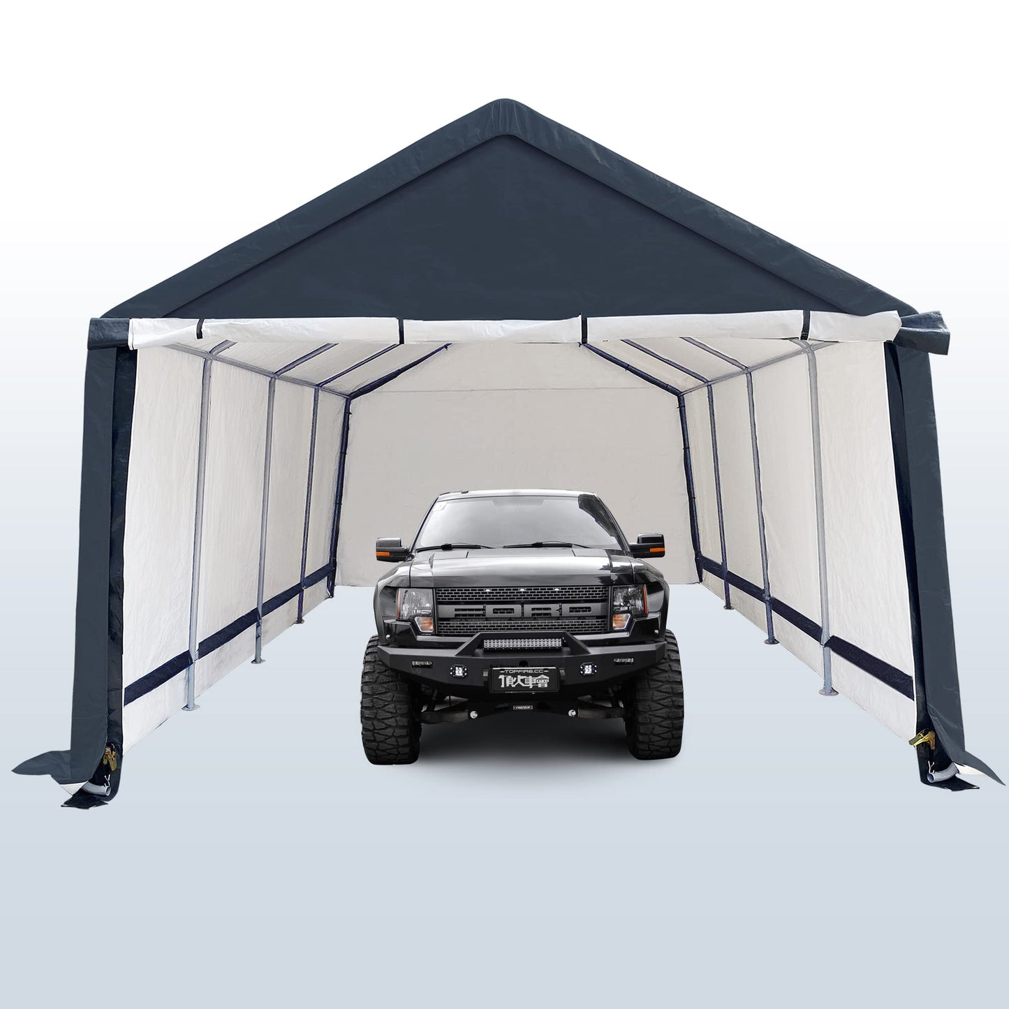LAUREL CANYON 13 x 20 ft Garage Shelter Carport with 2 Roll up Doors Waterproof Portable Storage Shed for SUV, Full-Size Truck and Boat, 10 Legs，Gray Gray