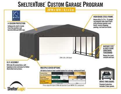 ShelterLogic ShelterTube Garage & Storage Shelter, 20' x 32' x 10' Heavy-Duty Steel Frame Wind and Snow-Load Rated Enclosure, Green 20' x 32' x 10'