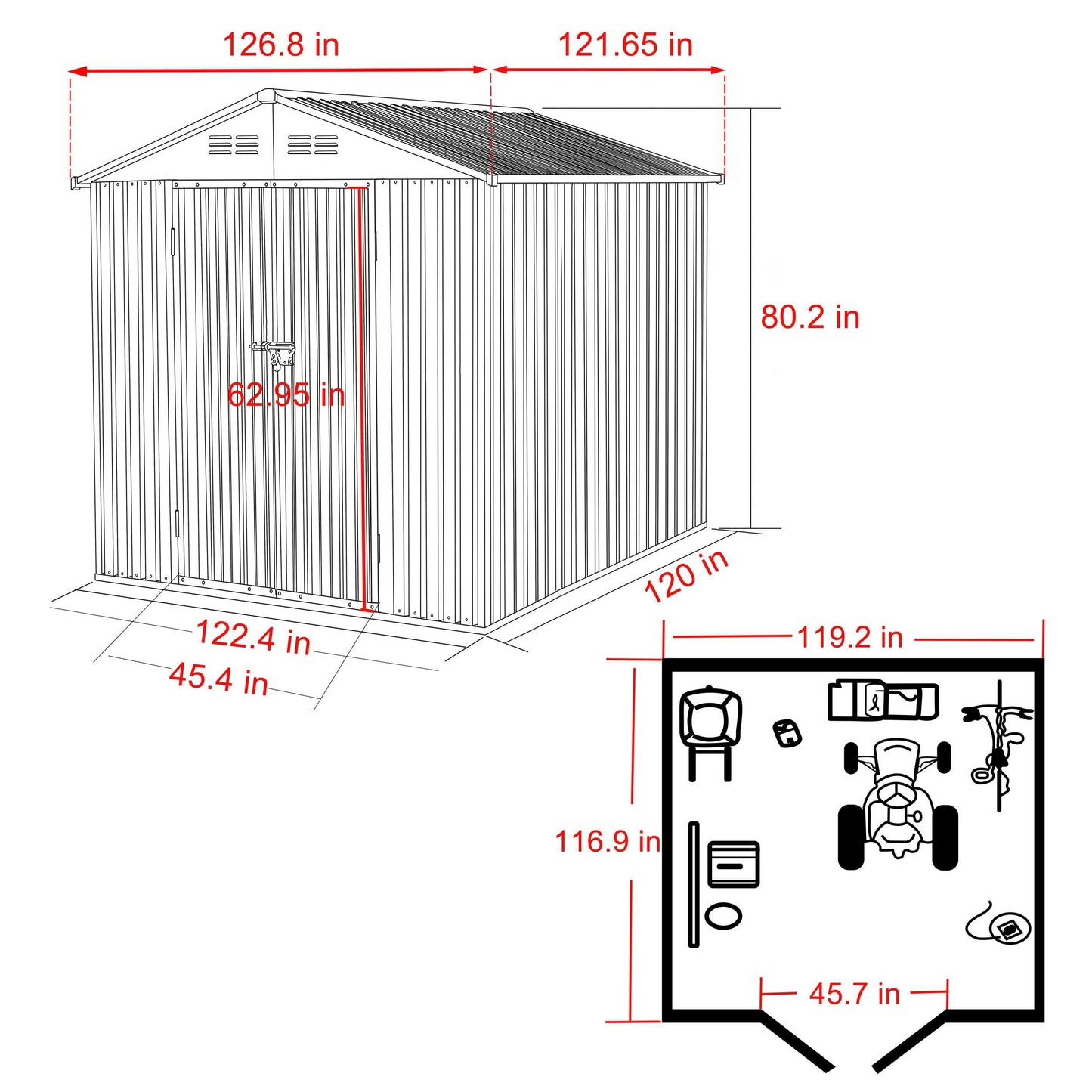 MUPATER 10' x 10' Outdoor Storage Shed with Double Doors, Garden Metal Shed, Utility Tool Shed Storage for Backyard, Patio and Lawn with Vents, Grey 10x10 FT