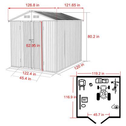 MUPATER Abri de rangement extérieur de 10' x 10' avec portes doubles, abri de jardin en métal, abri de rangement pour outils utilitaires pour jardin, patio et pelouse avec aérations, gris 10x10 pieds 