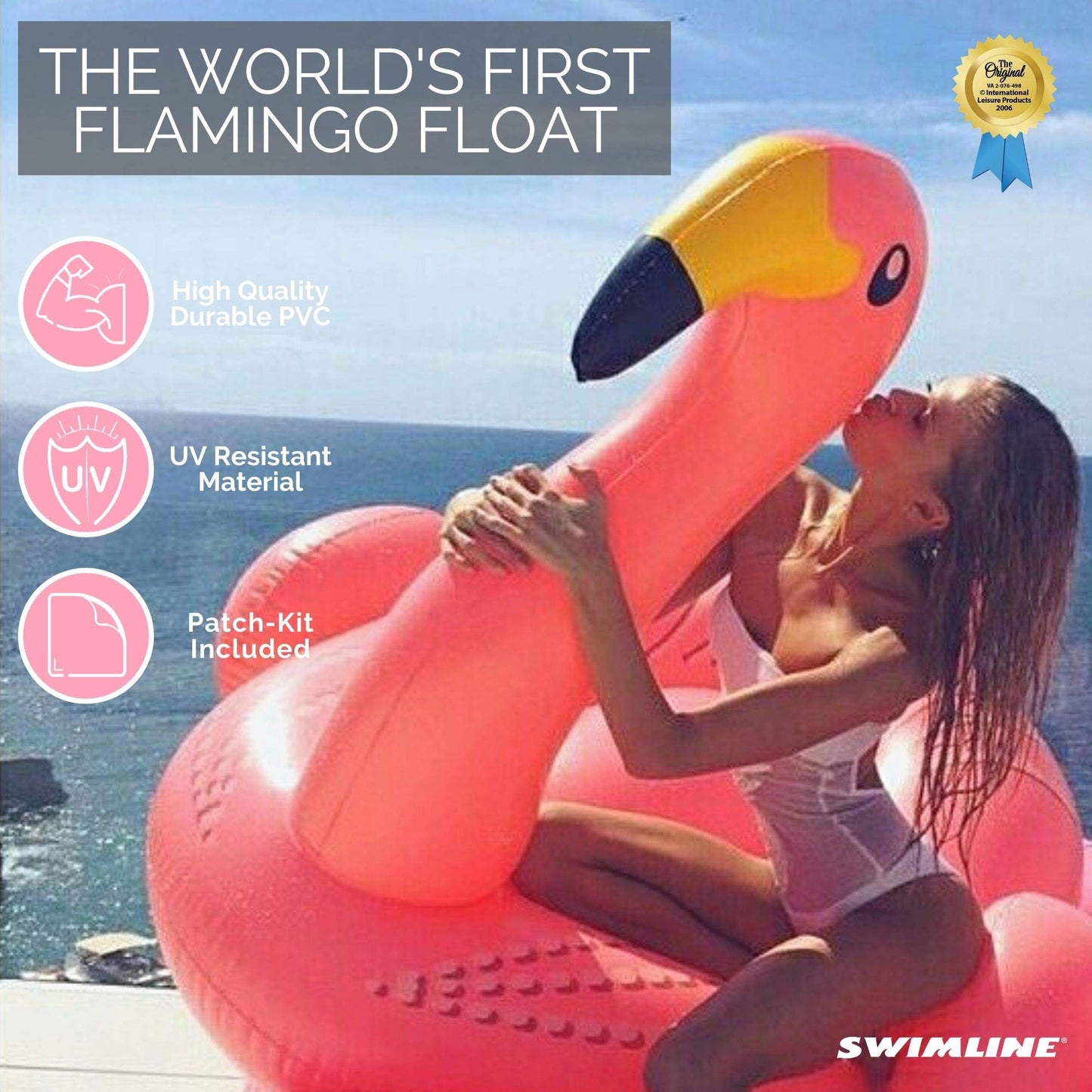 SWIMLINE Original Giant Ride On Inflatable Pool Float Lounge Series | Flotteurs W/jambes stables ailes grand gonflement ridable été plage natation fête grand radeau tube décoration Tan jouets pour enfants adultes flamant rose