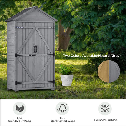 GLORHOME Abri de rangement extérieur en bois 5,8 pi x 3 pi, organisateur d'outils avec toit en asphalte étanche, portes verrouillables, étagères à 3 niveaux pour jardin, pelouse, abri de rangement en métal gris 5,8 pi x 3 pi 