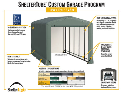 ShelterLogic ShelterTube Abri de garage et de stockage, 10' x 14' x 10', cadre en acier robuste, boîtier résistant au vent et à la neige, vert 10' x 14' x 10' 