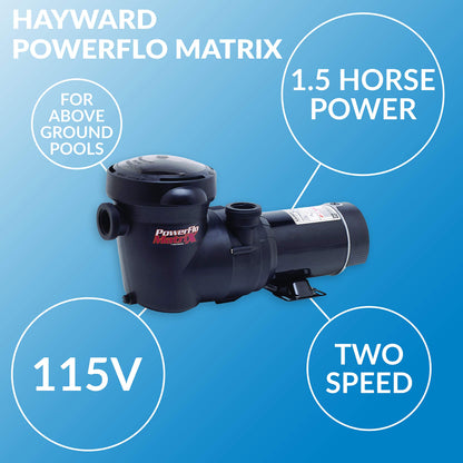 Hayward W3SP15932S PowerFlo Matrix Pompe de piscine hors sol à double vitesse 1,5 HP 1,5 HP (W3SP15932S)