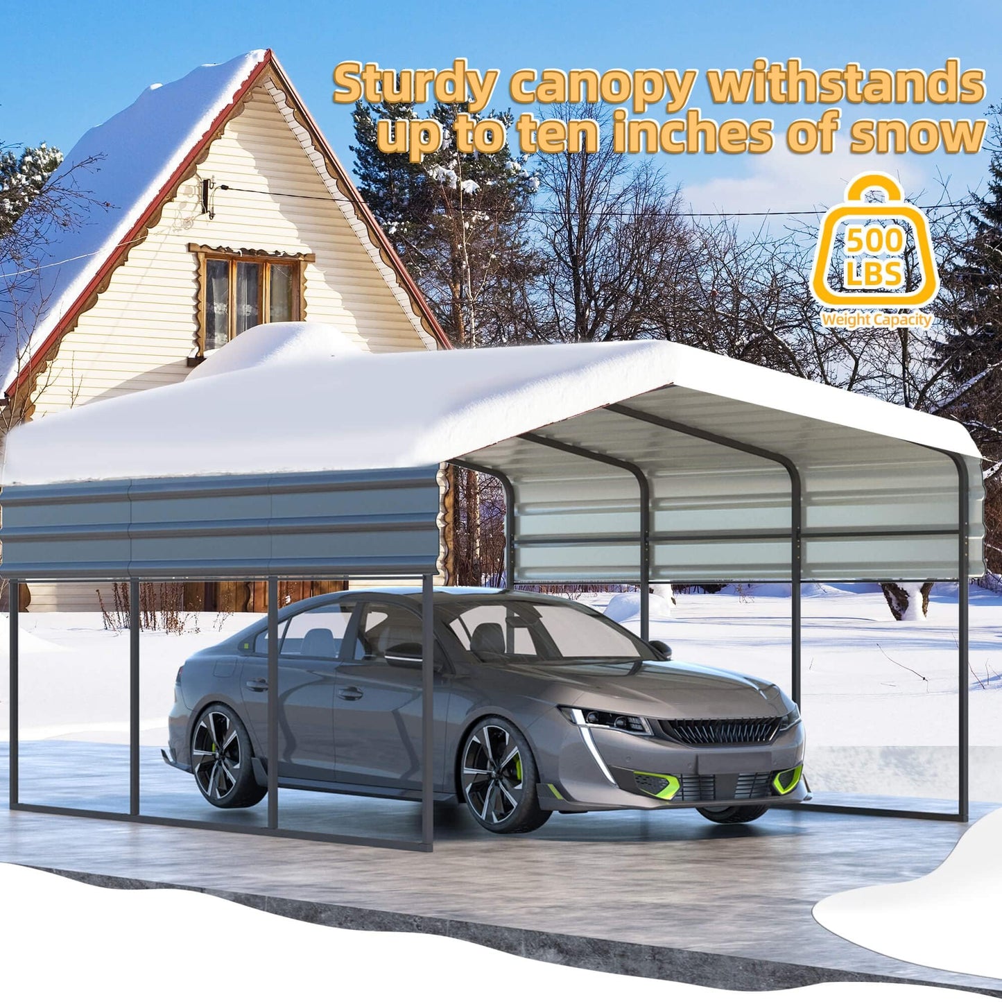 HOMMOW Abri de voiture robuste de 12' x 20', abri de voiture polyvalent avec toit en acier galvanisé, garage en métal extra large amélioré pour voiture, bateaux et tracteurs 12' x 20' 