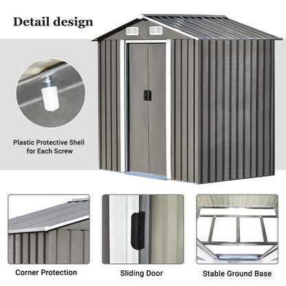 Evedy Metal Storage Shed Organizer,Patio 6ft x4ft Bike Shed Garden Shed, Metal Storage Shed with Adjustable Shelf & Lockable Door,Tool Cabinet with Vents and Foundation for Backyard, Lawn,Garden,Gray 6ft x4ft Sheds & Outdoor Storage Gray B