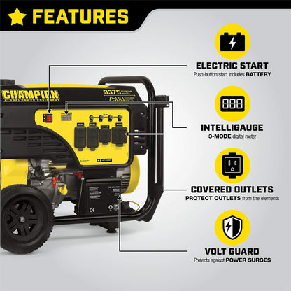 Champion Power Equipment 100813 Générateur portable 9375/7500 watts avec démarrage électrique 7500 watts + démarrage électrique + kit de roues 