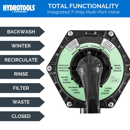 HYDROTOOLS By SWIMLINE Pool Sand Filter Pump For Above Ground & Inground Pool | 16 Inch Cleaner System 3/4 HP (0.55 THP) Horsepower 3720 GPH |For Pools Up To 15600 Gallons Compatible 7 Way Valve 71610 16'' A/G Sand Filter Up To 15600 Gal