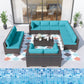 ALAULM 14 Pieces Sectional Sofa Sets Outdoor Patio Furniture - Blue Seat Cushions and 2 Coffee Tables