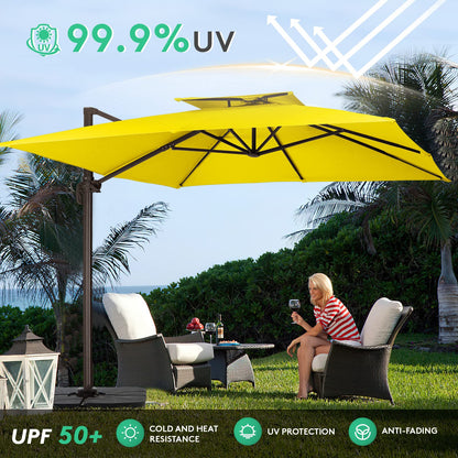 Square Cantilever Patio Umbrella 12FT YELLOW