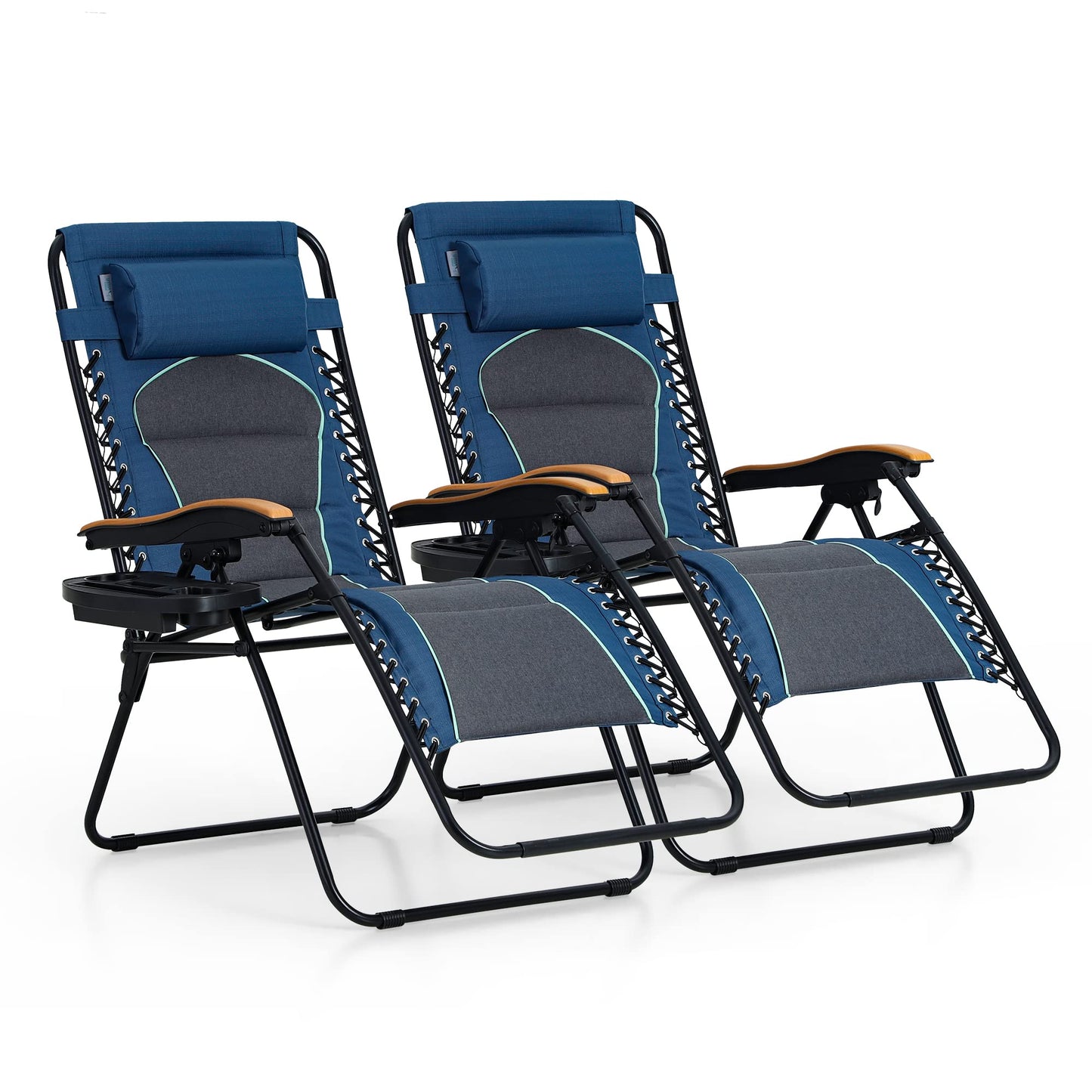 PHI VILLA Oversize XL Padded Zero Gravity Lounge Chair Family Lovers Pack with Wide Armrest Foldable Recliner, Set of 2, Support 400 LBS (Cyan) Blue Grey-oversized 2-Pack