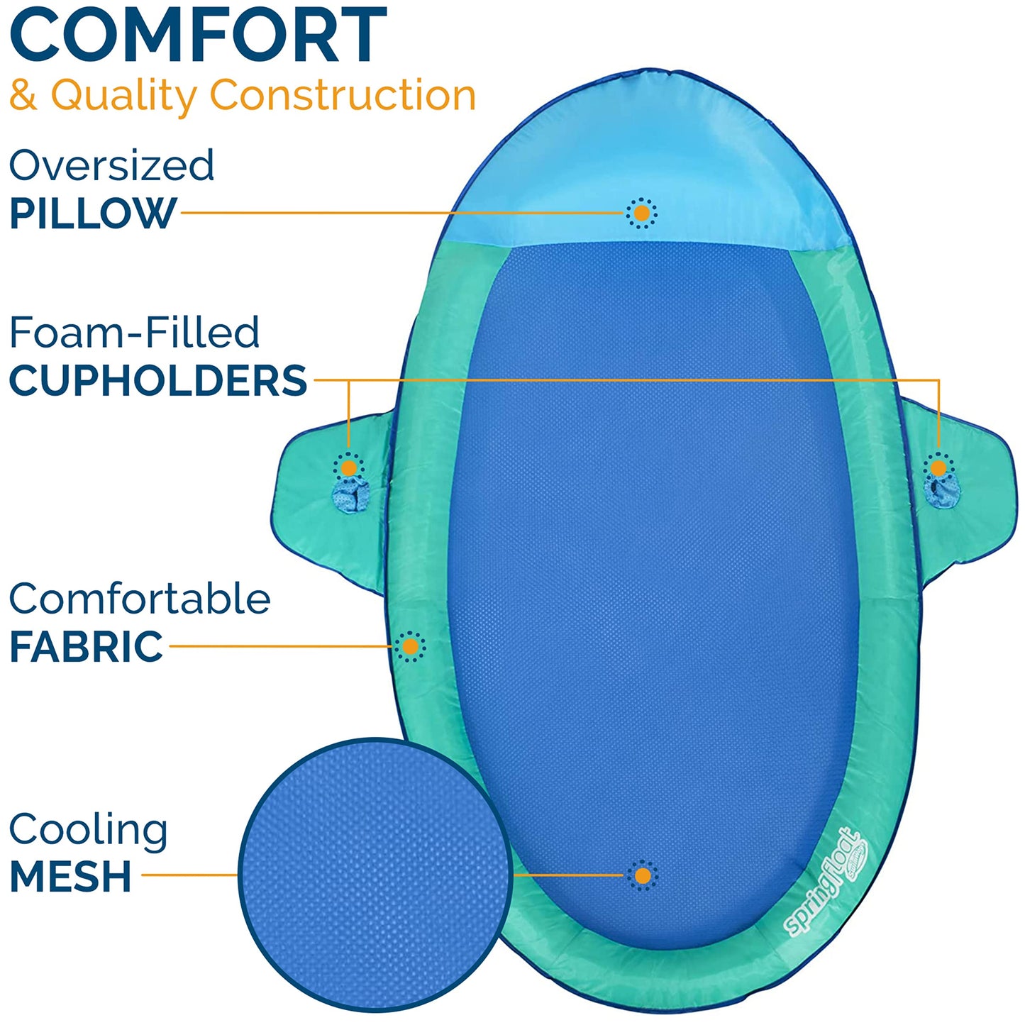 SwimWays Spring Float SunCatcher Pool Lounge Chair with Hyper-Flate Valve, Aqua