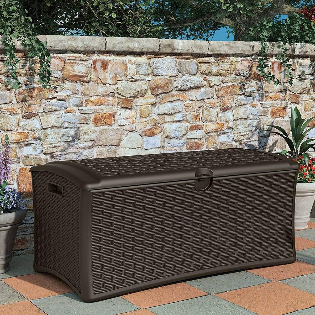 Suncast 72 Gallon Resin Wicker Outdoor Patio Storage Deck Box, Brown (4 Pack) 72 gallon - 4 Pack