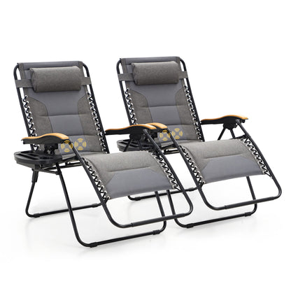 Sophia &amp; William XL Zero Gravity Chair avec massage (lot de 2), chaise longue inclinable à gravité surdimensionnée avec porte-gobelet gratuit, prend en charge 400 lb (gris) Lot de 2 gris-massage