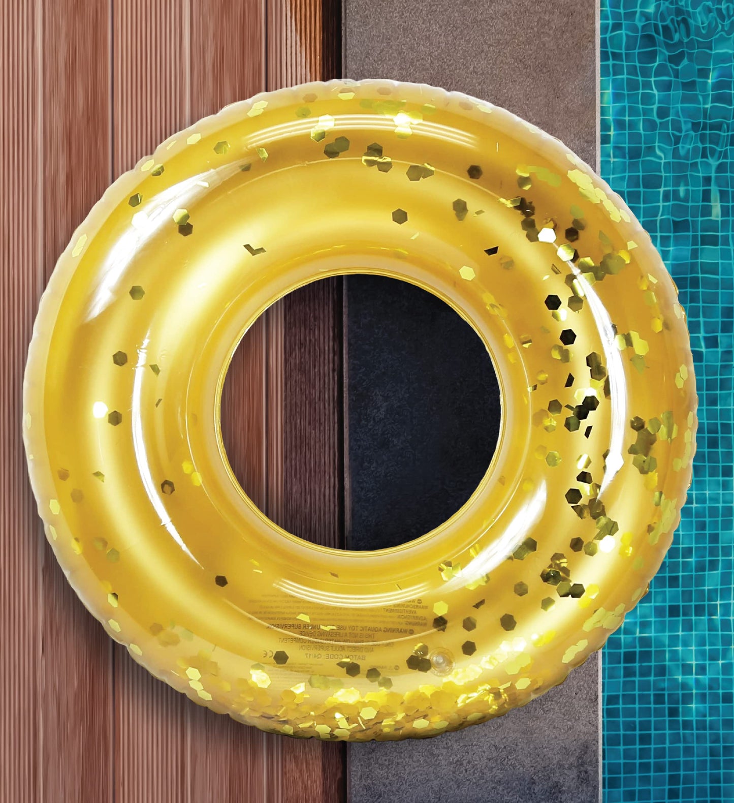 CoTa Global Inflatable Pool Float Tube Confetti 36 Inches Premium Swim Ring Heavy Duty Vinyl Flotation Pool Floats Toy for The Beach, Party, Vacation, UV Resistant - Pool Party Gold 36"