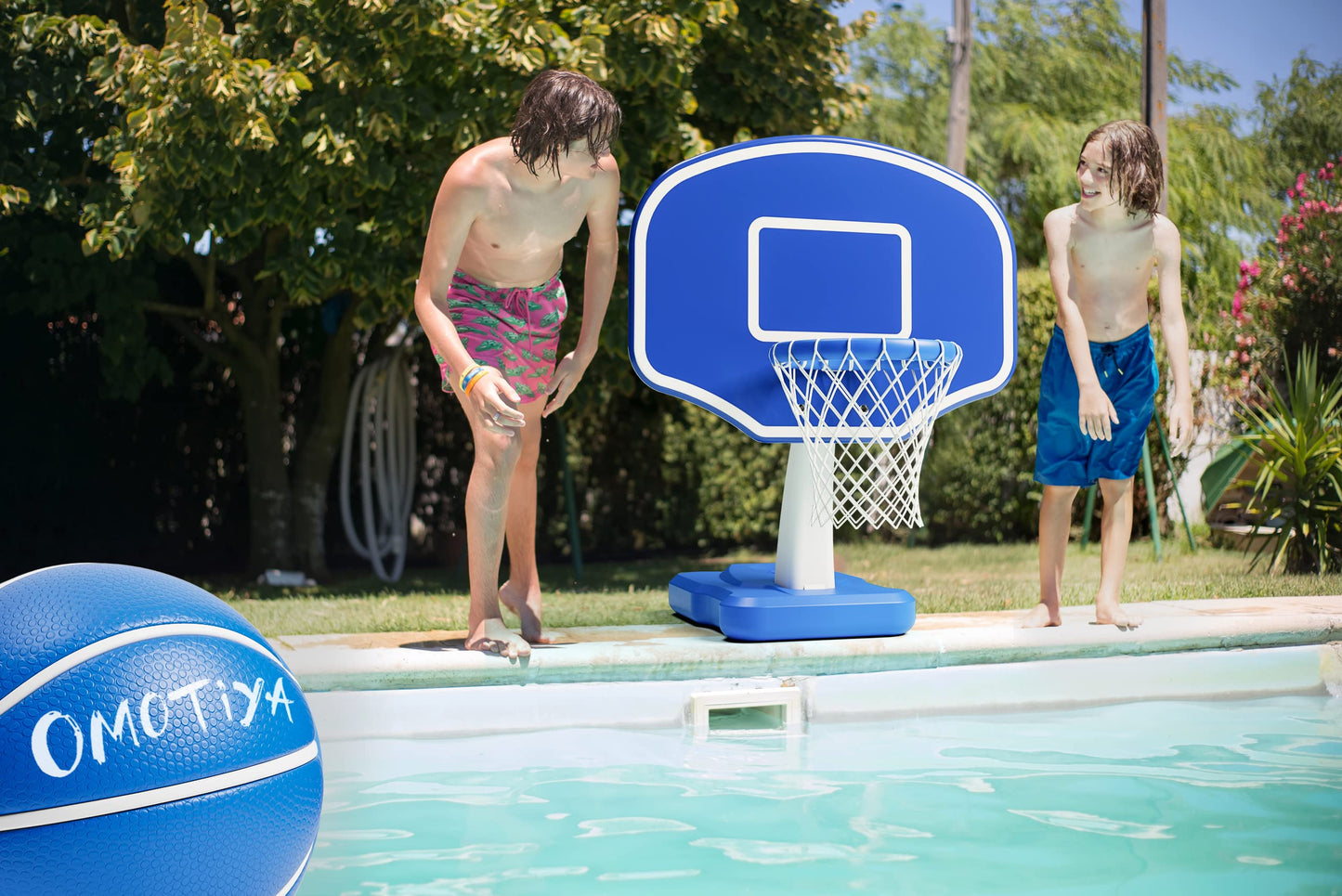 OMOTIYA Swimming Pool Basketball Hoop with Base, Portable Outdoor Basketball Hoop for Pool with Balls and Pump, Pool Toys Game for Boys and Girls, Kids, Adults Pattern 2