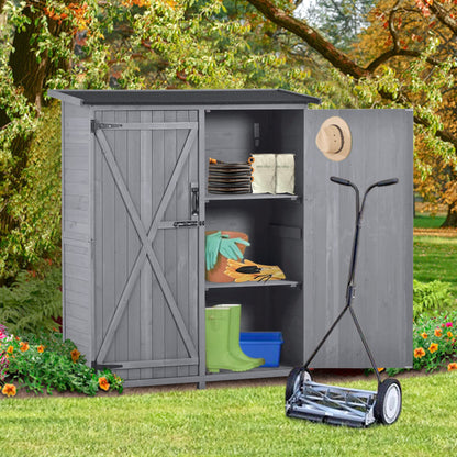 Outdoor Storage Shed with Lockable Doors, Wooden Garden Tool Organizer Storage Cabinet Patio Furniture w/Removable Shelves & Waterproof Roof, for Backyard, Gray Grey #A Dual Door