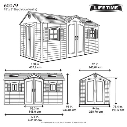 Lifetime 60079 Remise de rangement extérieure à double entrée, 15 x 8 pi, sable du désert 