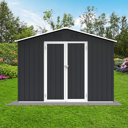 Evedy 8 x 6FT Sheds & Outdoor Storage,Metal Storage Shed,Patio Storage Cabinet Waterproof with Lockable Doors Garden Tool Shed Galvanized Steel Outdoor Storage Cabinet for Backyard, Patio, Lawn 8 x 6 FT Black