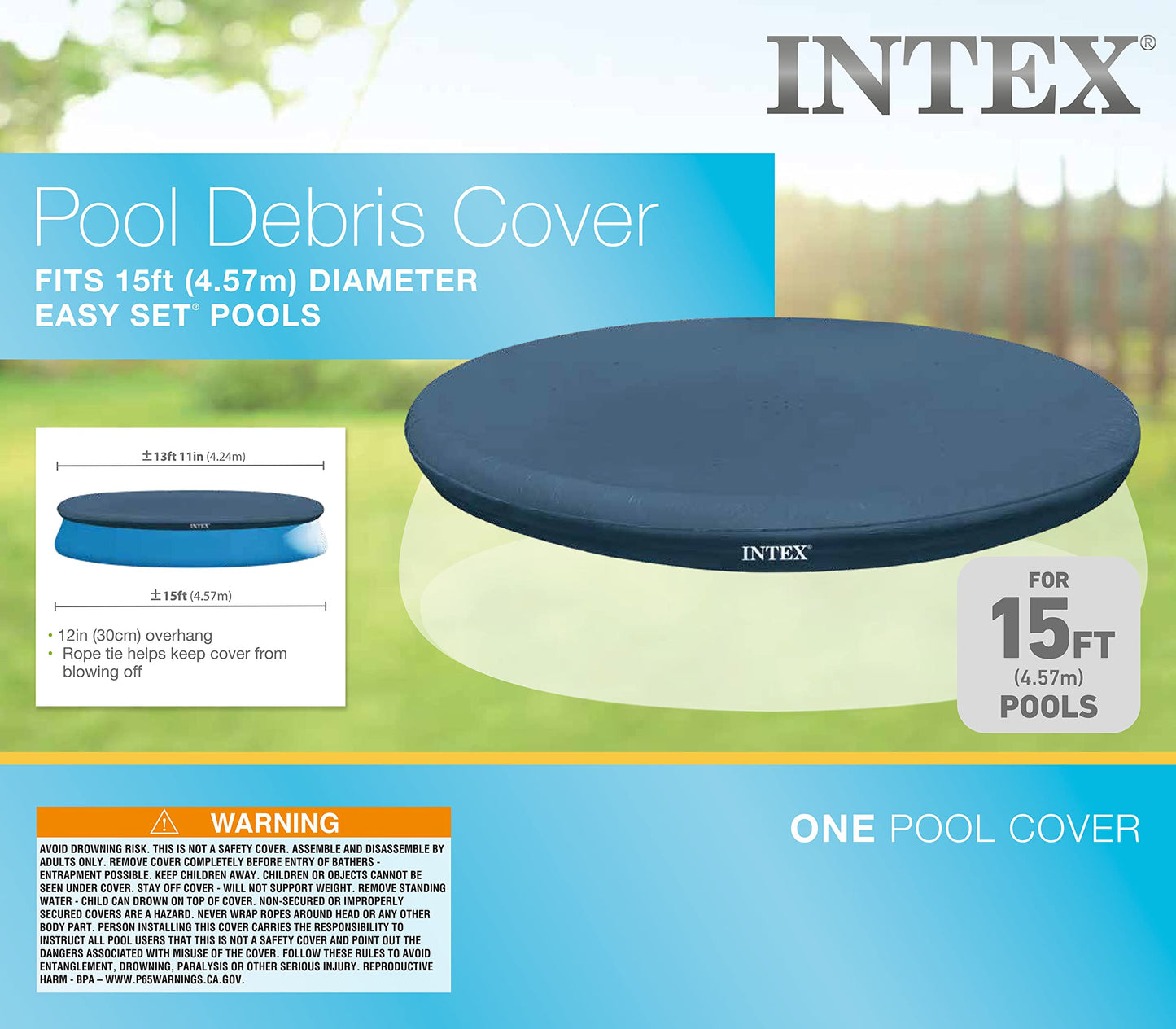INTEX 28020E Intex 15-Foot Round Easy Set Pool Cover with rope tie and drain holes
