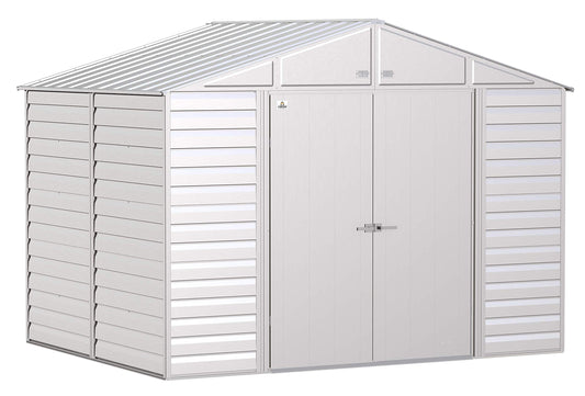 Arrow Shed Select 10' x 8' Outdoor Lockable Steel Storage Shed Building, Flute Grey