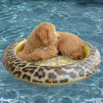 PoolCandy Inflatable Pet Float - Easy Set Up Doggy Pool Floats Up-To 35LB LEOPARD PRINT