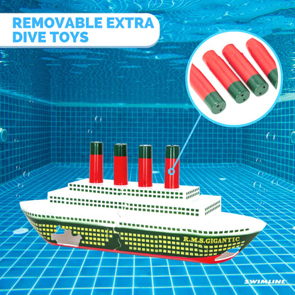 SWIMLINE Titanic Jouet de plongée sur le thème du navire coulant Trésor caché Combo Pack Jeu de bateau de croisière de capture et de récupération pour piscine et baignoire pour enfants Anneaux multicolores Éducation à la pratique de la plongée sous-marine