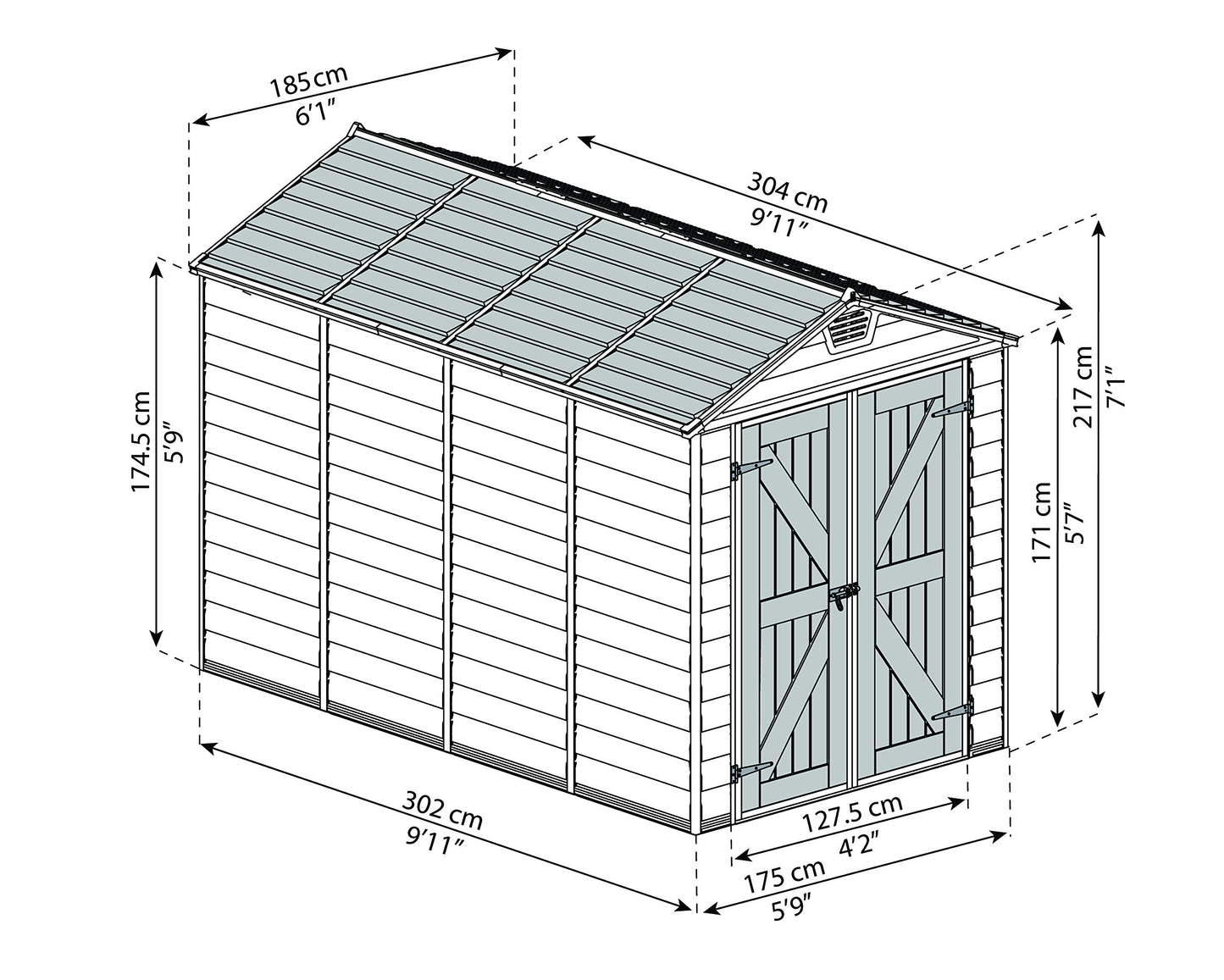 Hangar de rangement Palram SkyLight | 6' x 10' | Brun 6' x 10' 