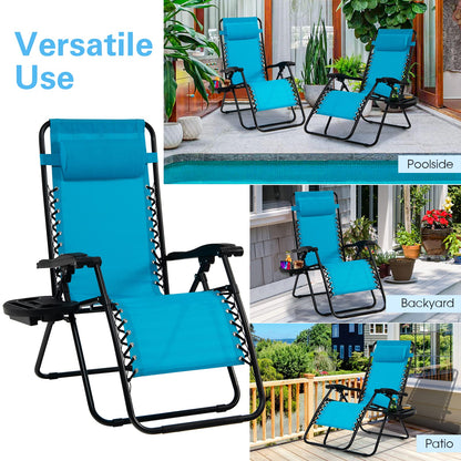 Goplus Zero Gravity Chaise, Chaise longue inclinable et pliante réglable avec oreiller et porte-gobelet, Patio Pelouse inclinable pour piscine extérieure Camp Yard (1, Bleu clair) Lot de 1