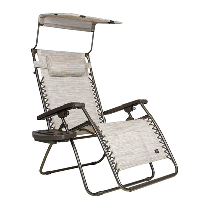 Bliss Hammocks GFC-452WSR Wide XL Zero Gravity w/Canopy, Pillow, & Drink Tray Folding Outdoor Lawn, Deck, Patio Adjustable Lounge Chair, 360 lbs. Capacity, Weather and Rust Resistant, 30-Inch, SAND Single Pack