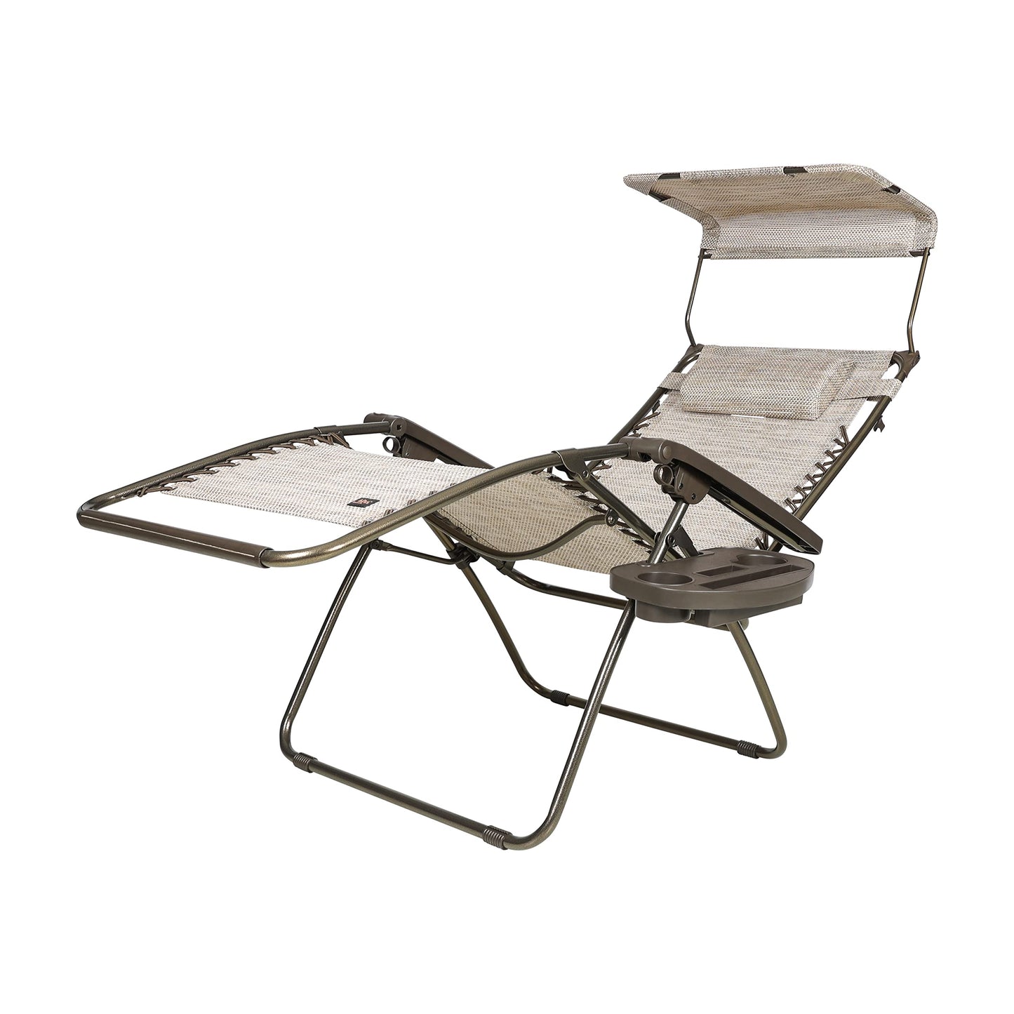 Bliss Hammocks GFC-452WSR Wide XL Zero Gravity w/Canopy, Pillow, & Drink Tray Folding Outdoor Lawn, Deck, Patio Adjustable Lounge Chair, 360 lbs. Capacity, Weather and Rust Resistant, 30-Inch, SAND Single Pack