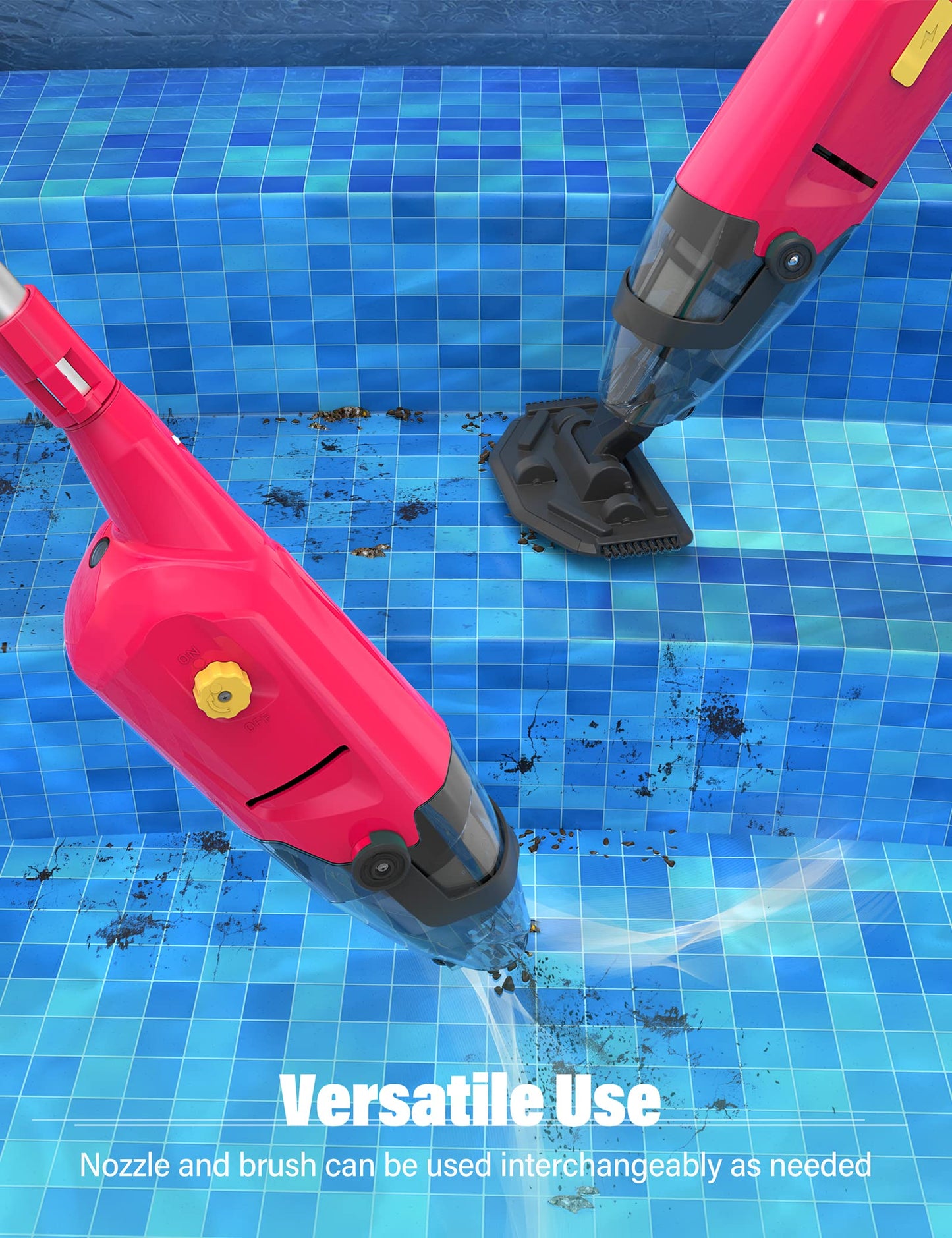 Efurden Handheld Pool Vacuum, Rechargeable Pool Cleaner with Running Time up to 60-Minutes Ideal for Above Ground Pools, Spas and Hot Tub for Sand and Debris, Carmine Rose red