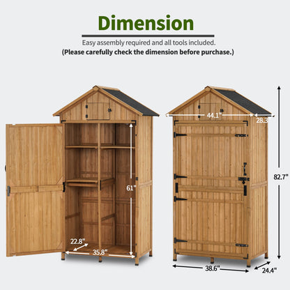 MCombo Grand abri de rangement extérieur avec étagères réglables, armoire de rangement extérieure avec serrure, abri de jardin en bois pour l'extérieur, la cour et la terrasse (38 x 24 x 82 pouces) 6056-1970 (naturel) 