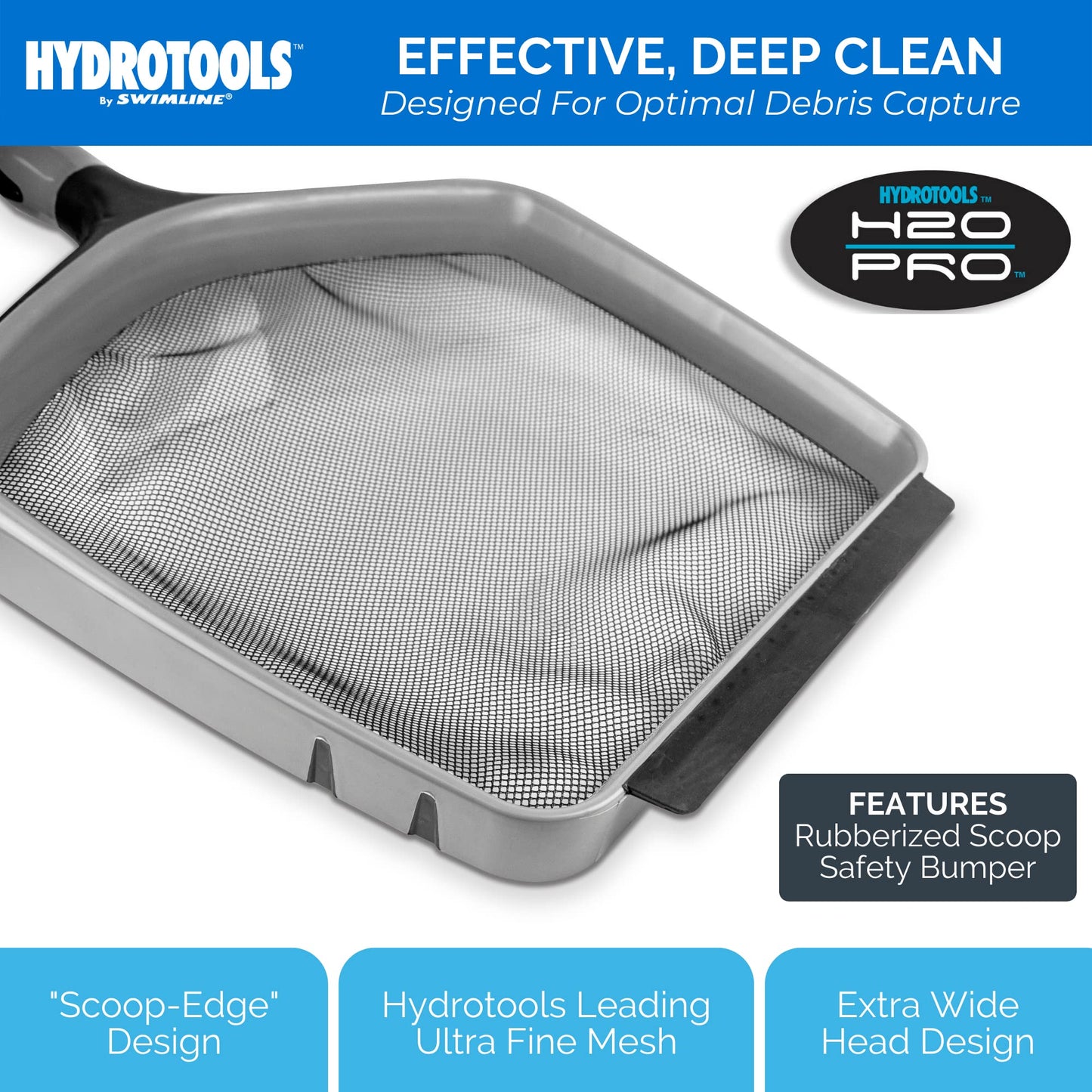 HYDROTOOLS By SWIMLINE 80600 H20 Pro Series Professional Service-Grade Leaf Skimmer Head With Rubber Bumper | For Swimming Pool Spa Pond Hot Tub | Leaves Bugs Debris Cleaning | Heavy Duty Extra Large Professional (Molded)