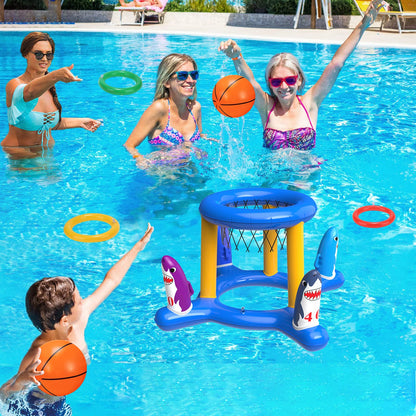 Ensemble de jeux de piscine 2 en 1, cerceau de basket-ball gonflable et jeu de lancer d'anneaux, jouets aquatiques pour enfants adultes famille, accessoires de piscine pour garçons filles