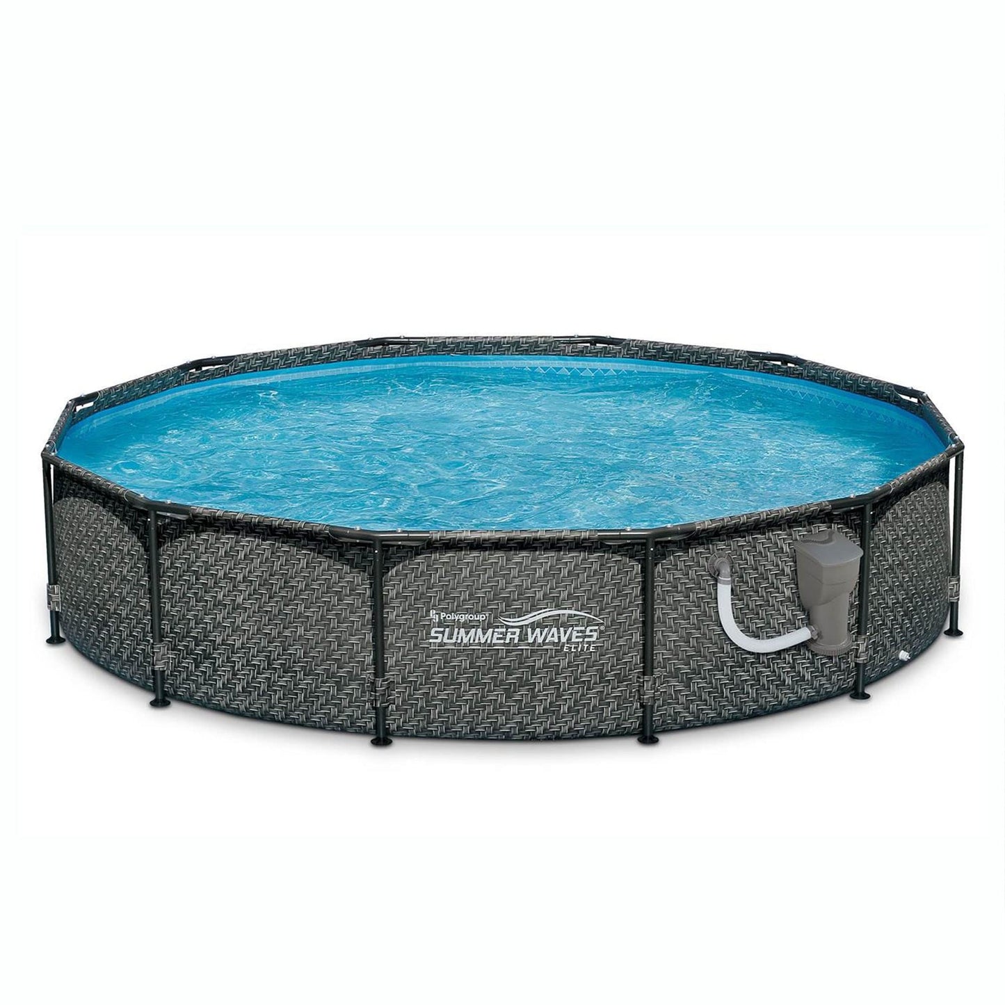 Summer Waves P20012331 Active 12ft x 33in Outdoor Round Frame Above Ground Swimming Pool Set with Skimmer Filter Pump & Filter Cartridge, Gray Wicker