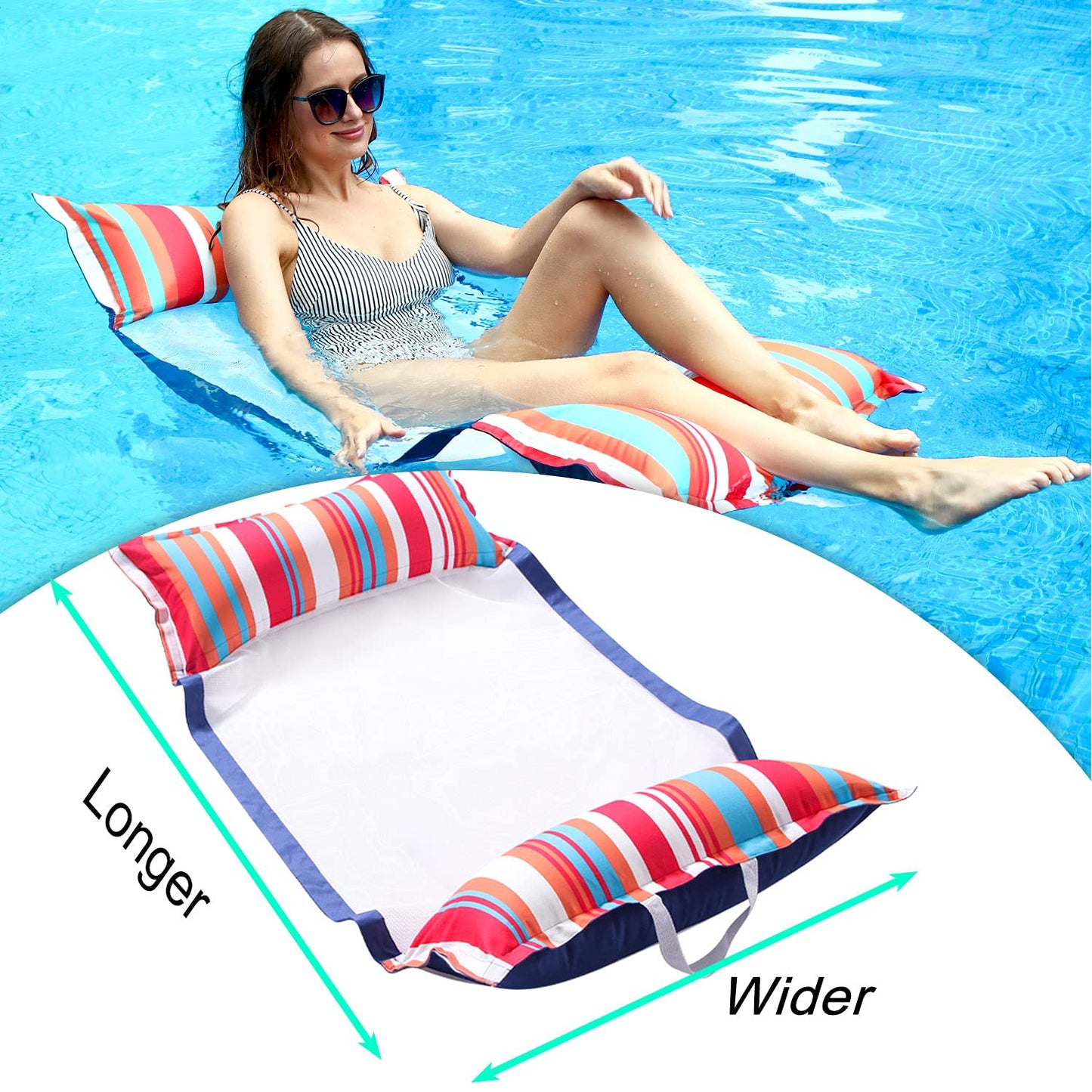 FindUWill Fabric Pool Hammock Floats, XL, 2Pack Inflatable Multi Purpose Water Hammocks Floaties (Saddle, Lounge Chair, Hammock, Drifter), Pool Float Lounger for Adults LAKE&LOLLYPOP