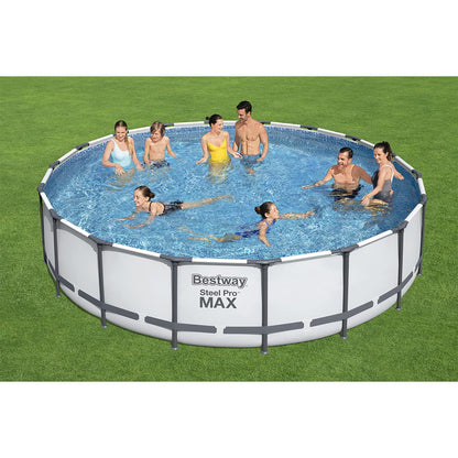 Bestway Steel Pro MAX 18 Foot x 48 Inch Round Metal Frame Above Ground Outdoor Swimming Pool Set with 1,000 Filter Pump, Ladder, and Cover 18' x 48"