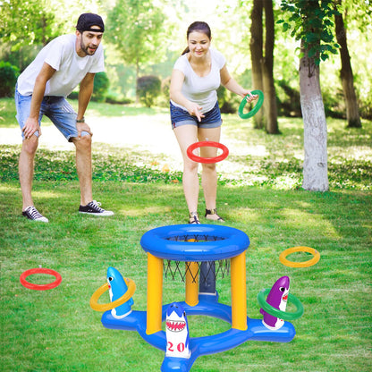 Ensemble de jeux de piscine 2 en 1, cerceau de basket-ball gonflable et jeu de lancer d'anneaux, jouets aquatiques pour enfants adultes famille, accessoires de piscine pour garçons filles