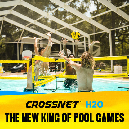 CROSSNET H2O Jeu de volley-ball pour adultes et famille – Jeu de piscine à quatre filets carrés – Assemblage rapide et portable – Ensemble de volley-ball pour piscines creusées – Jouets de piscine parfaits pour tous les âges avec accessoires