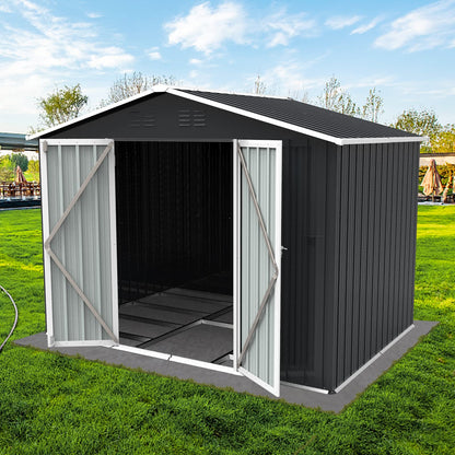 Evedy 8 x 6FT Sheds & Outdoor Storage,Metal Storage Shed,Patio Storage Cabinet Waterproof with Lockable Doors Garden Tool Shed Galvanized Steel Outdoor Storage Cabinet for Backyard, Patio, Lawn 8 x 6 FT Black