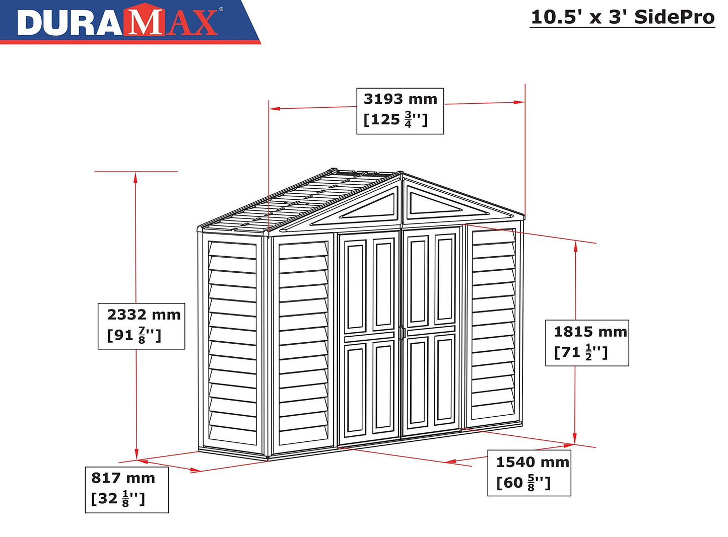 Duramax 98001 Woodbridge Abri de rangement extérieur 10,5' x 3', 3' 