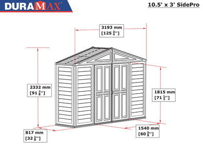 Duramax 98001 Woodbridge Abri de rangement extérieur 10,5' x 3', 3' 