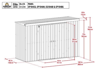 Arrow Shed Elite Hangar de rangement extérieur verrouillable en acier avec toit en appentis Argenté 3 m x 1,2 m 