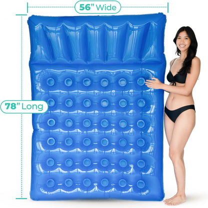 Greenco Flotteur de piscine gonflable géant à double matelas, flotteur de piscine bleu de 78 pouces avec appuie-tête d'oreiller pour piscine ou lac, radeau de salon de fête de piscine